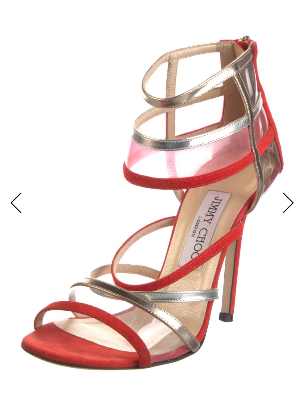 Jimmy Choo Red and silver and gold Suede Colorblock Pattern Gladiator Sandals